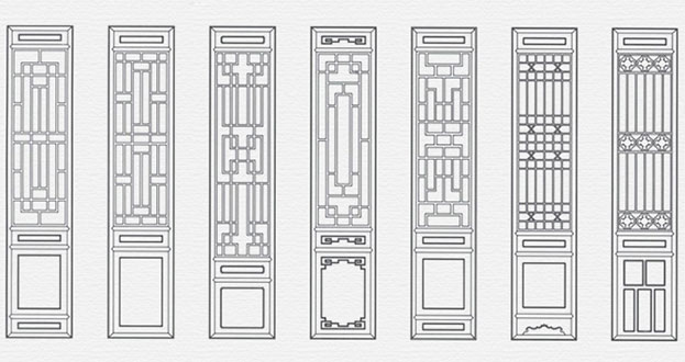 尖峰镇常用中式仿古花窗图案隔断设计图