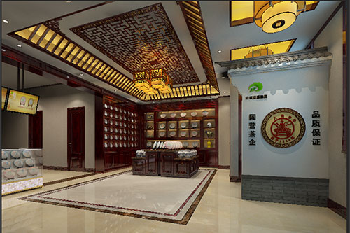 尖峰镇古朴典雅的中式茶叶店大堂设计效果图