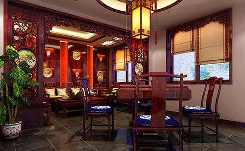 尖峰镇古典中式风格茶楼包间设计装修效果图
